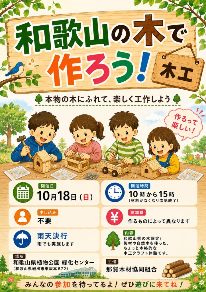 和歌山の木で作る木工教室のお知らせ